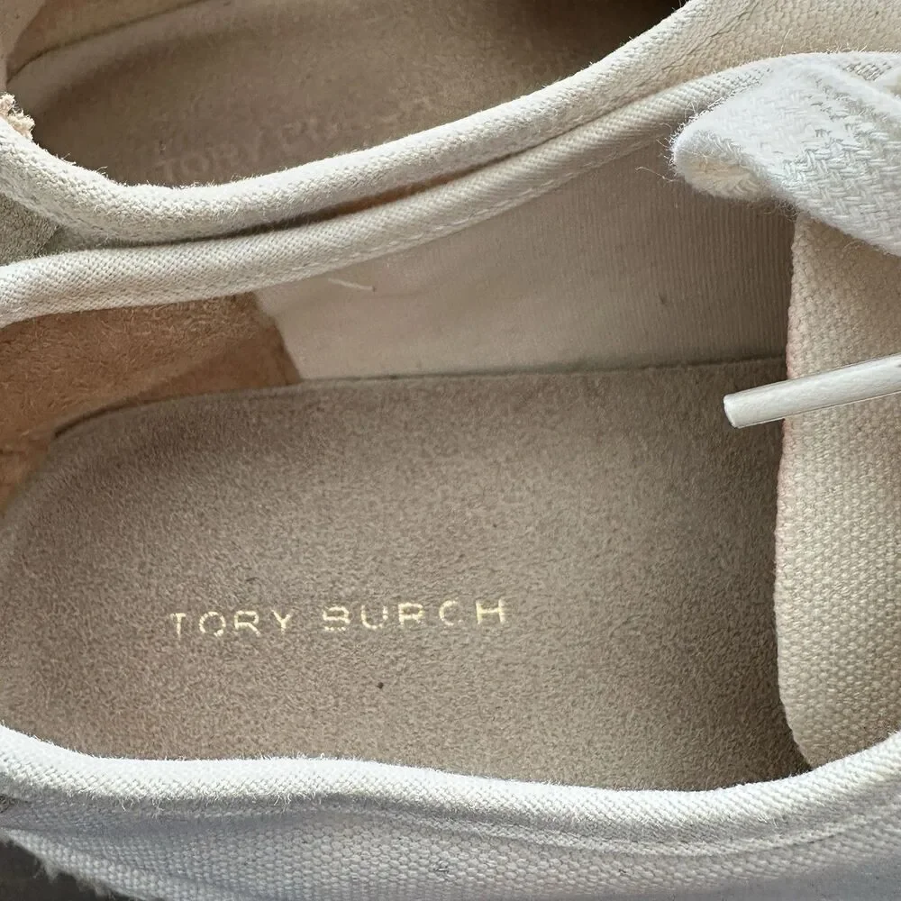 Tory Burch Women's Seaside Oxford Canvas Platform Espadrilles Vintage Cream 7.5M